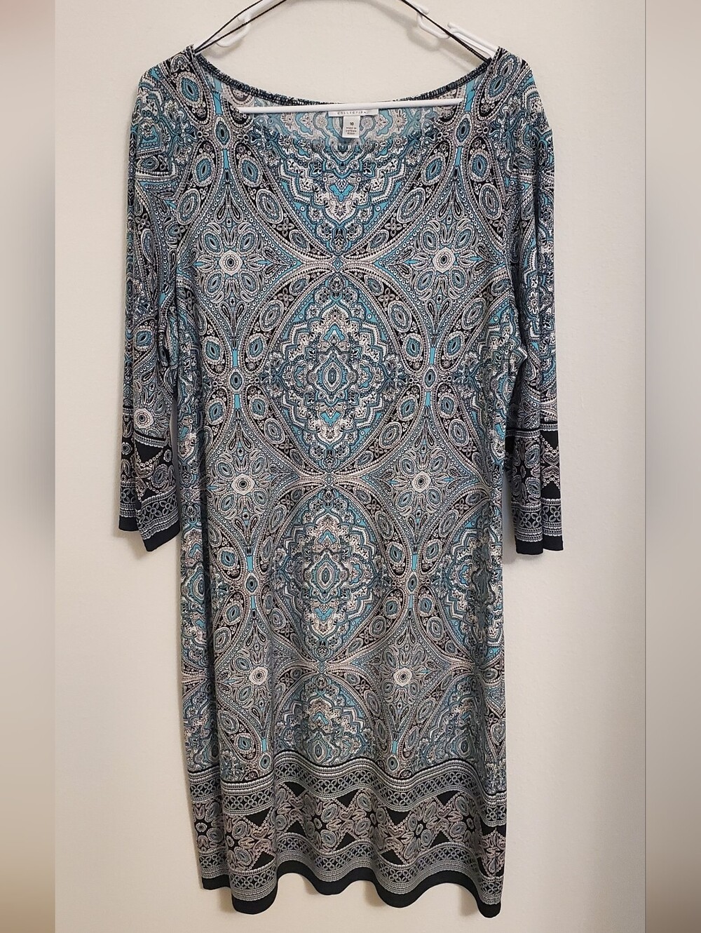 London Style Paisley Midi Dress in Teal, Black & White Size 18
